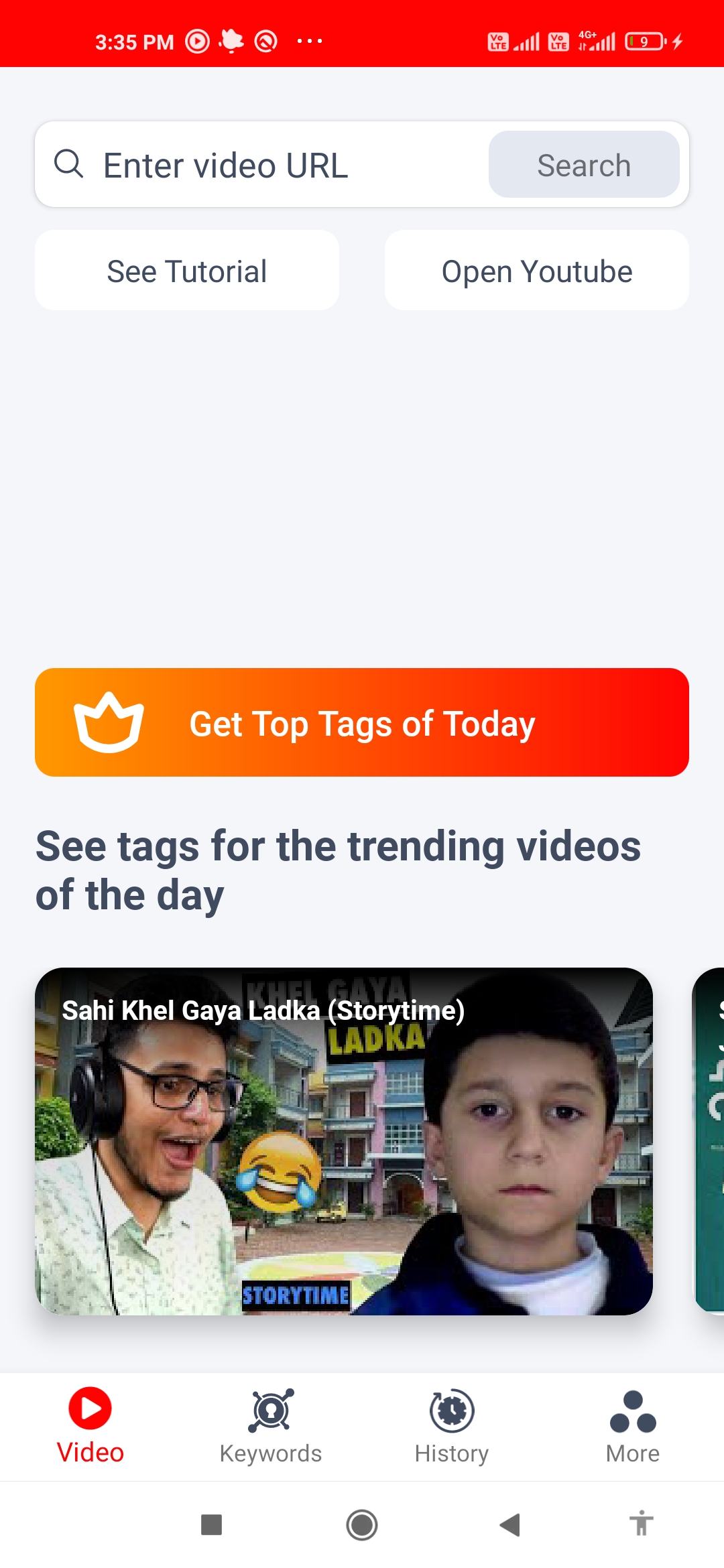 Search any YouTube video and see top tags of today